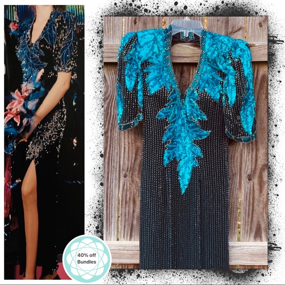 Vintage, stunning beaded/ sequin formal gown. Size 4. Alyce Designs circa 1992 - Picture 1 of 16